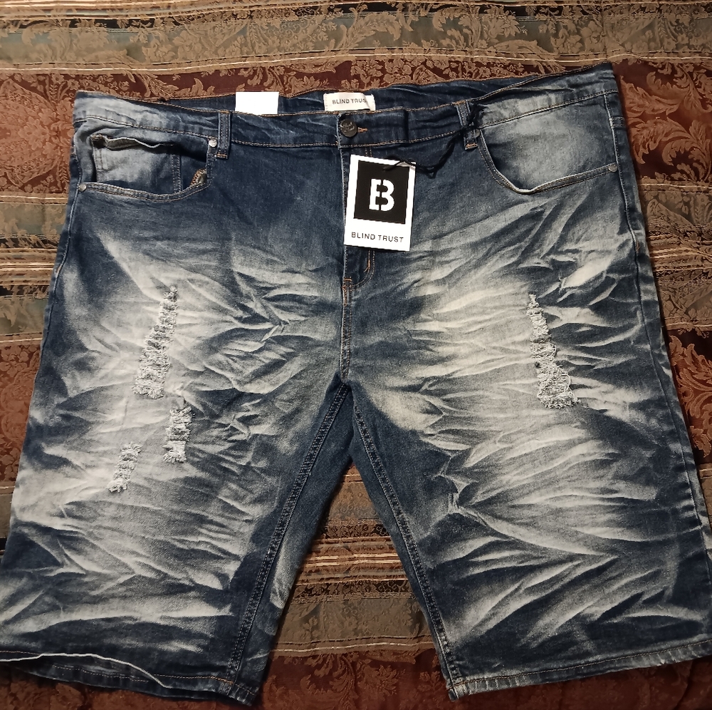 Blind Trust Brand Blue Denim Shorts Brand New W-Tag Men's Slim Fit Waist Size 50